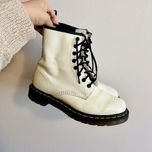 Dr. Martens White Leather Lace-Up Boots